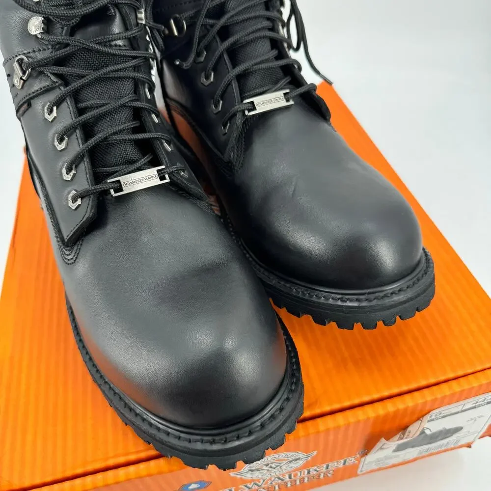 NWT Milwaukee Leather Black Wide Width 7-inch Lace to Toe Full-Waterproof boots